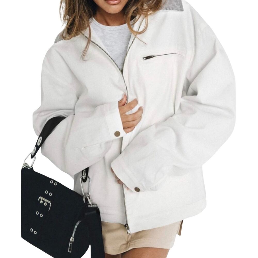 Princess Polly Springer Oversized Zip Utility Jacket, Bone, Women's Size 10, NWT